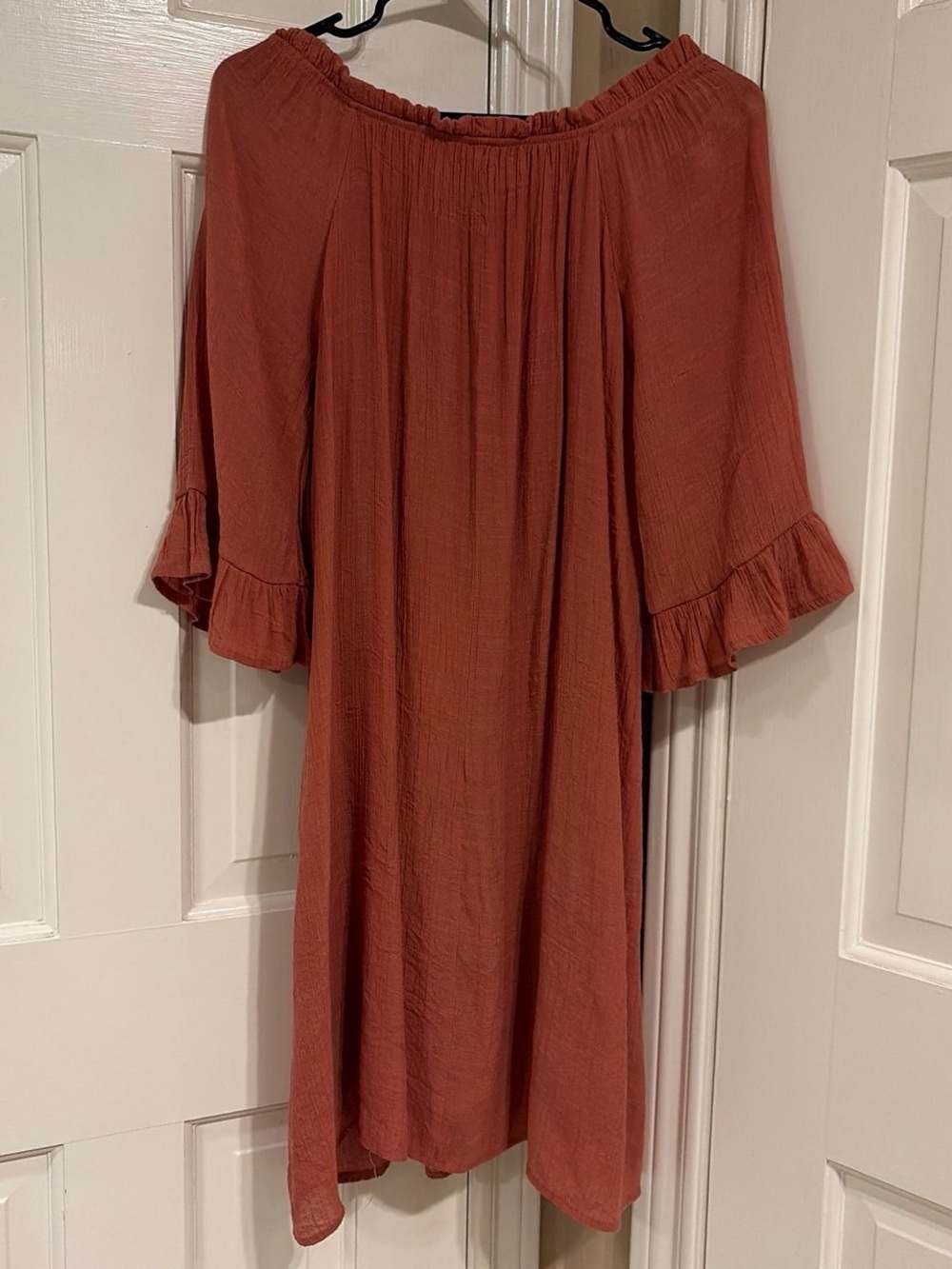 Rust Off-Shoulder Button Front Dress - Picture 3 of 7